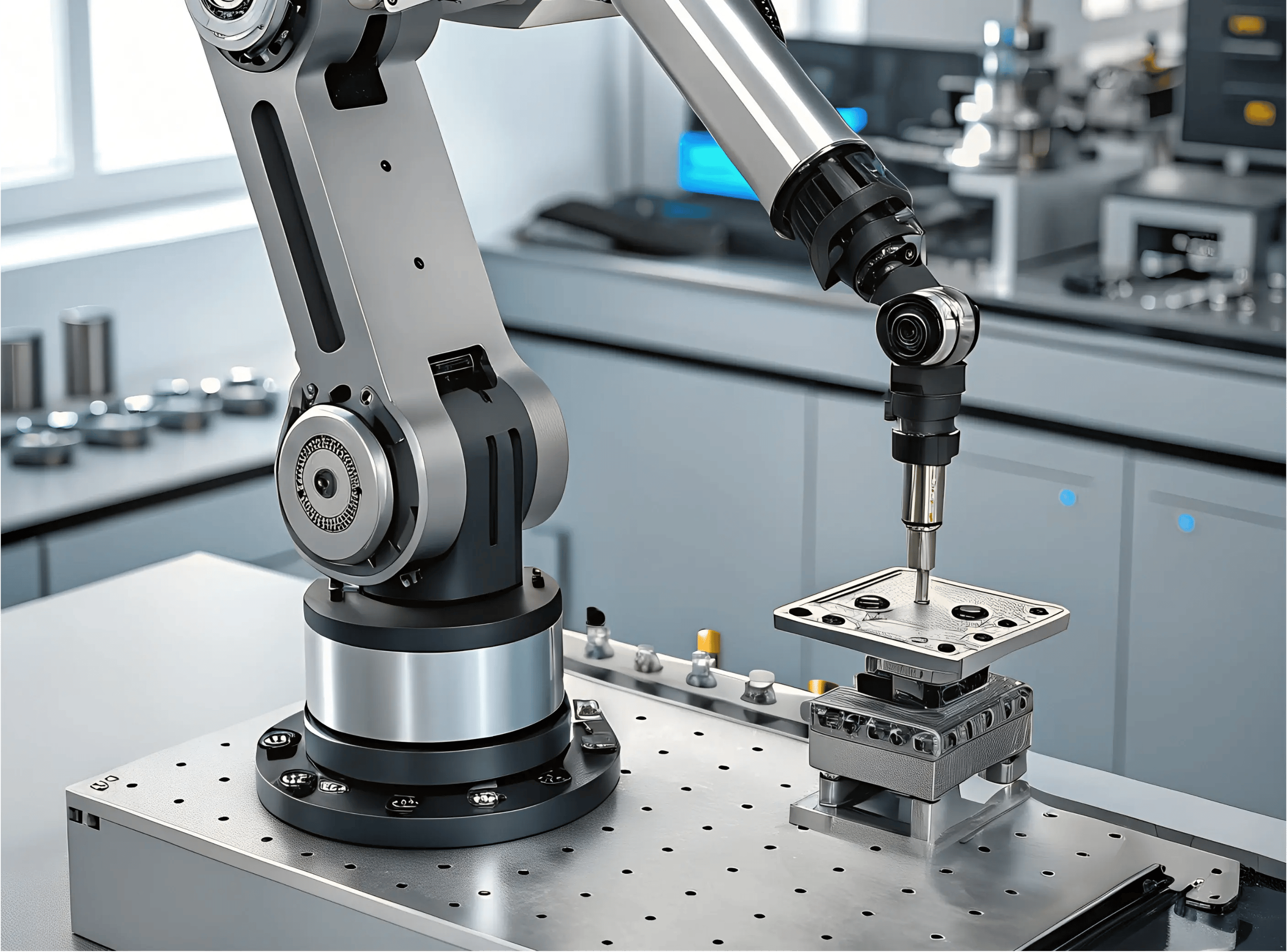 Robotic arm performing automated task in factory