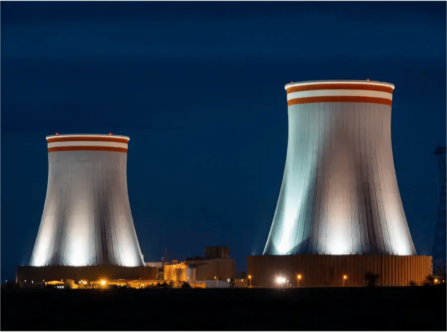 nuclear power plant at night